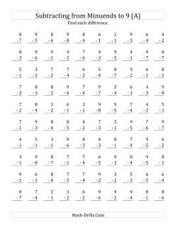subtraction drill worksheet for