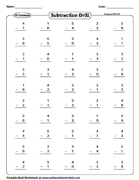 Subtraction Drill Worksheets