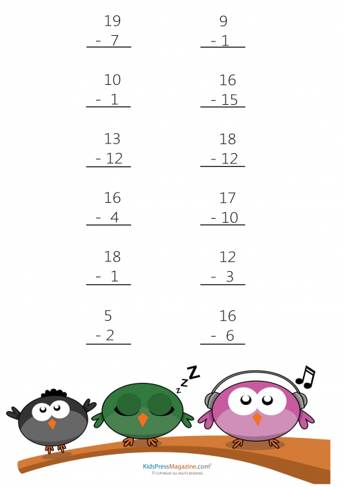 subtraction drill worksheet free