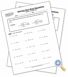 Solving One-Step Equations Addition &  Subtraction - WorksheetWorks.com