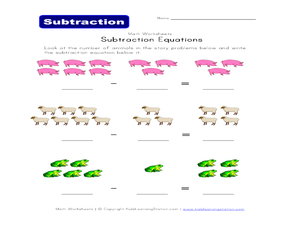 Writing Simple Subtraction Equations Worksheet for 1st Grade ...