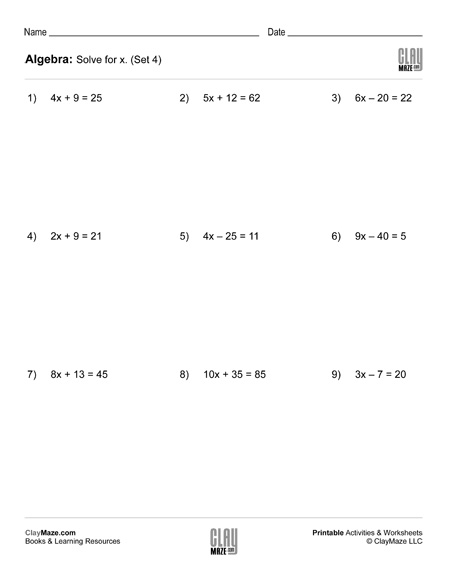 Algebra: 2 Step Addition &  Subtraction Equations (Set 4 ...