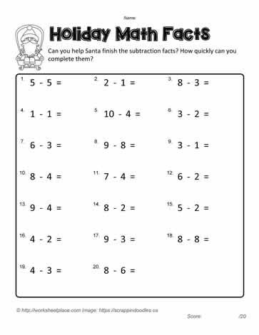 Subtraction Facts Worksheets