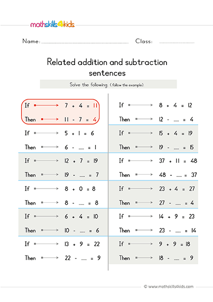 subtraction facts worksheet 2nd