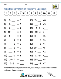 subtraction facts worksheet first grade