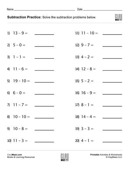subtraction facts worksheet free