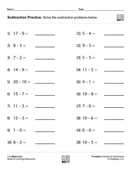 Subtraction Facts Practice Worksheet (Set 4) | Homeschool Books ...