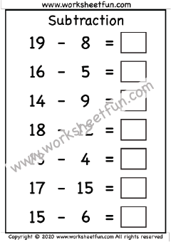 Subtraction up to 20 - Subtract within 20 - One Worksheet / FREE ...