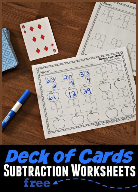 Deck of Cards Subtraction Worksheets Make Practice FUN!