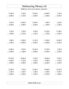Money Subtraction (J) Worksheet for 3rd - 5th Grade | Lesson Planet