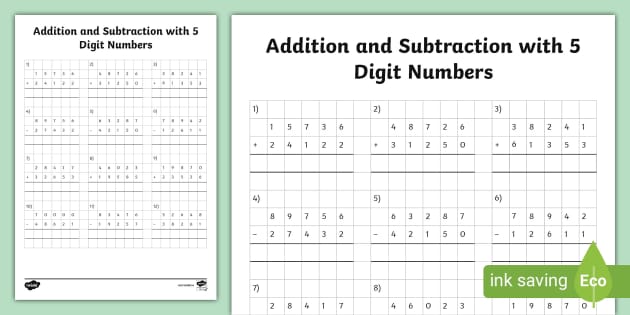 5 Digit Addition and Subtraction Worksheet (teacher made)