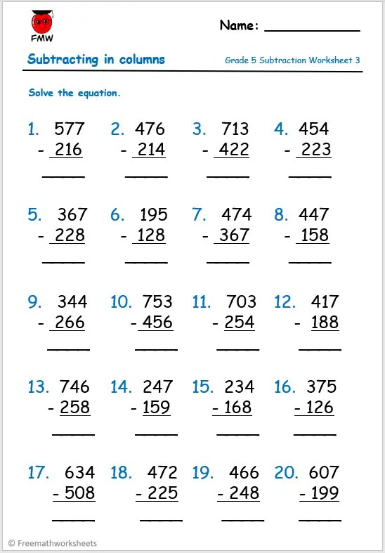 subtraction grade 5