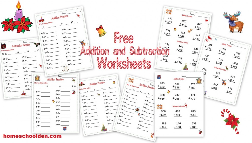 Free Holiday-Themed Addition and Subtraction Worksheets ...