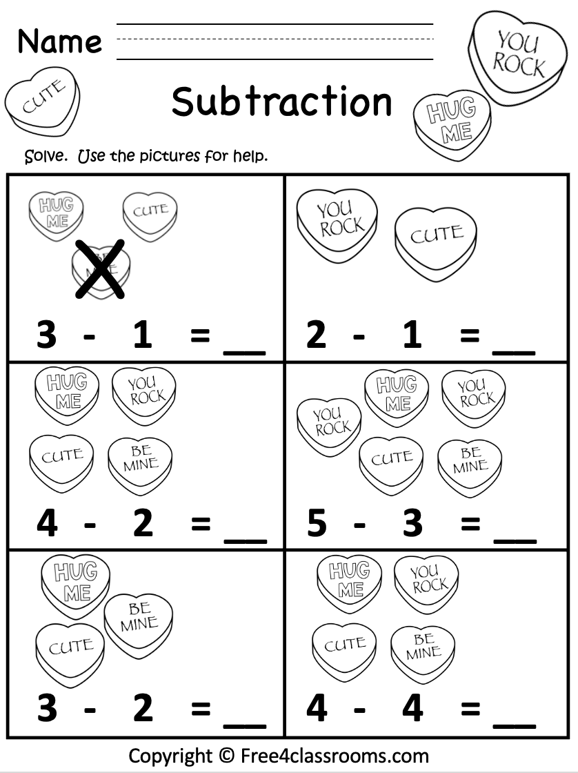 subtraction kindergarten worksheet
