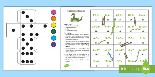 Subtraction Snakes and Ladders - Fun Primary Maths Resource