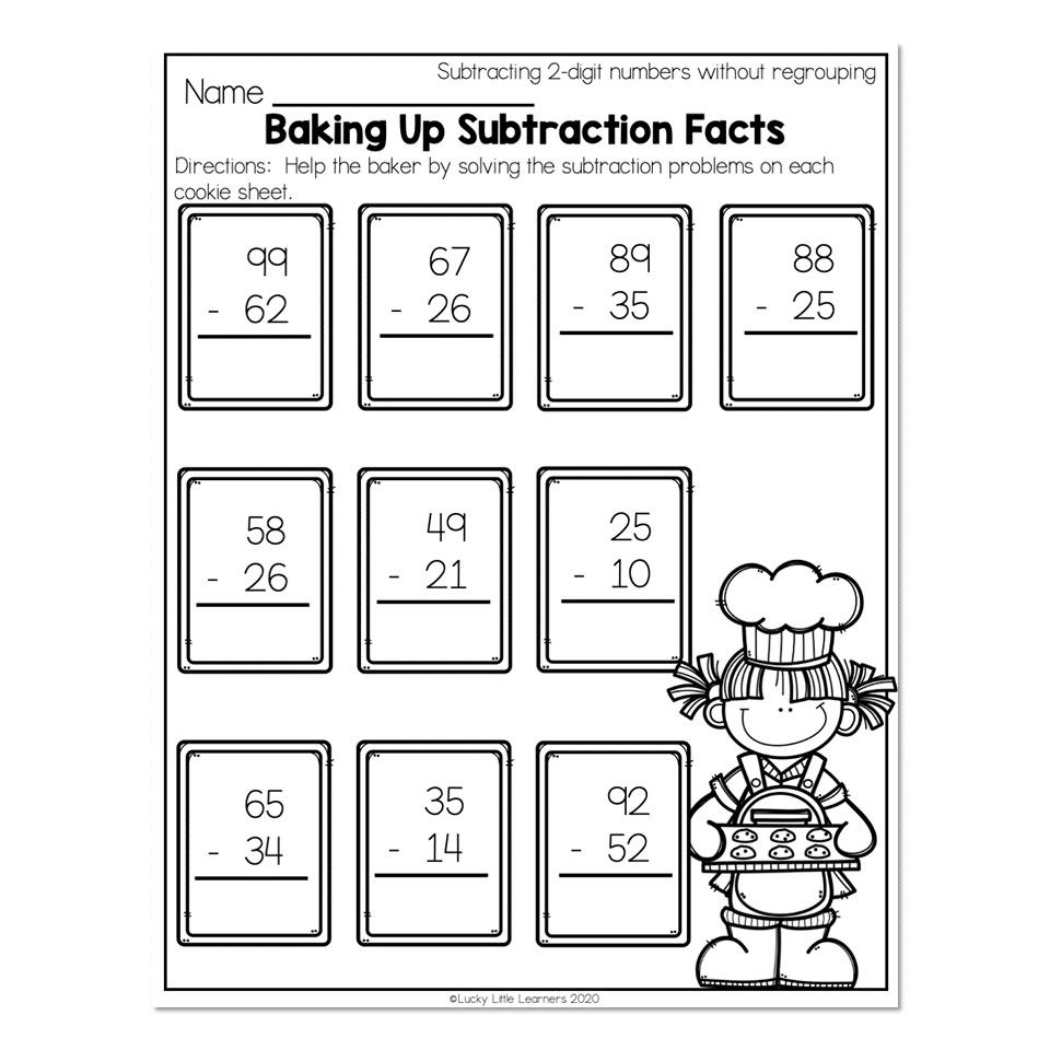 2nd Grade Math Worksheets - 2-Digit Subtraction Without Regrouping - Baking  Up Subtraction Facts
