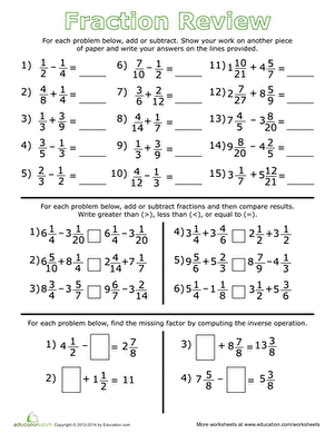 Fraction Review: Addition, Subtraction, and Inequalities ...