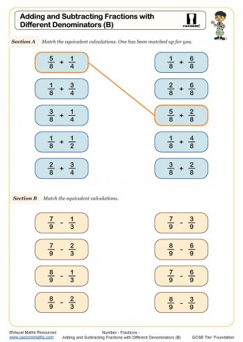 subtraction math worksheet fractions
