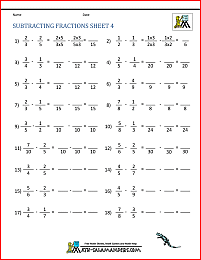 subtraction math worksheet fractions