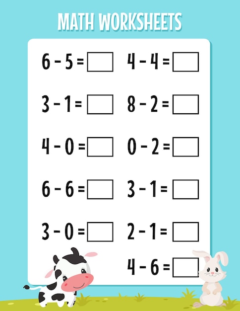 Premium Vector | Math subtraction worksheet for kindergarten