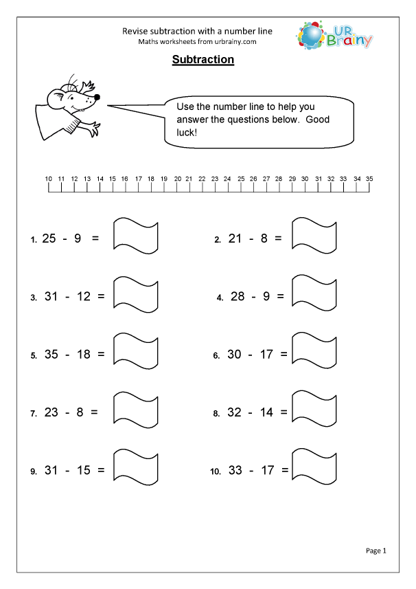 subtraction number line worksheet year