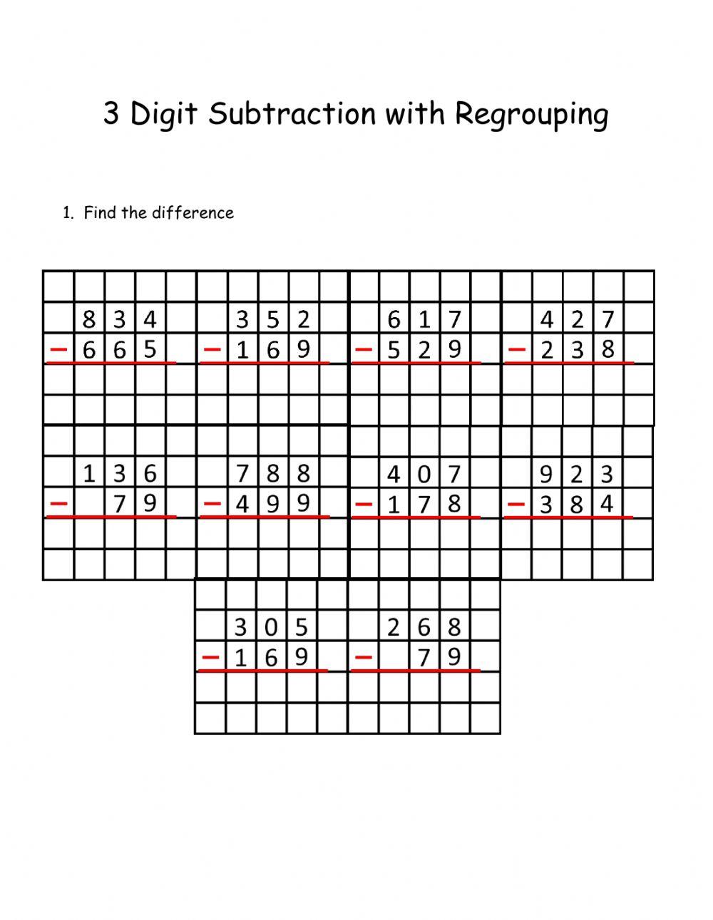 Grade 3 Subtraction Worksheet Subtracting 3digit numbers in Worksheets Library
