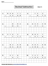 subtraction of decimals with regrouping worksheet