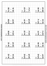 subtraction of decimals with regrouping worksheet