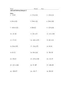 Integers Subtracting Worksheets :: 25 - 48