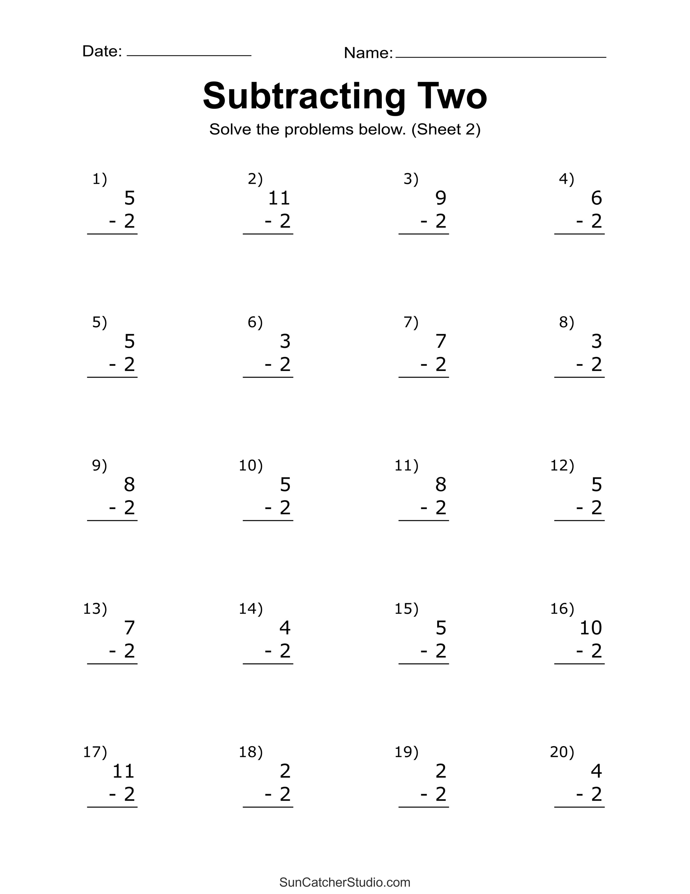 subtraction practice worksheet 1st grade