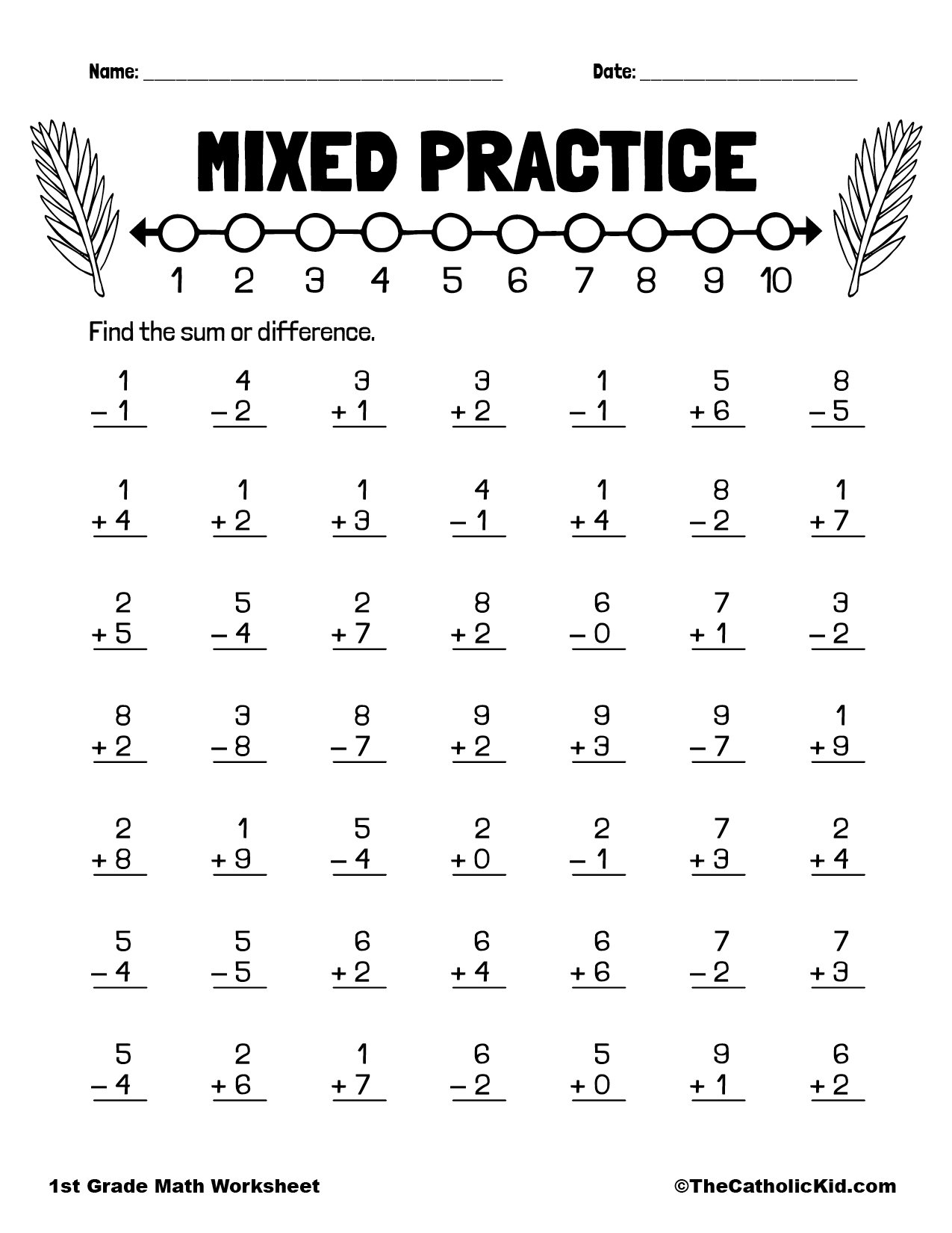 1st Grade Subtraction Catholic Worksheets - TheCatholicKid.com