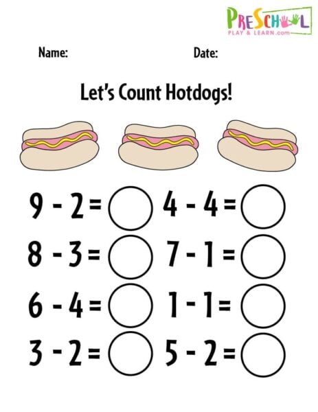 subtraction practice worksheet for kindergarten