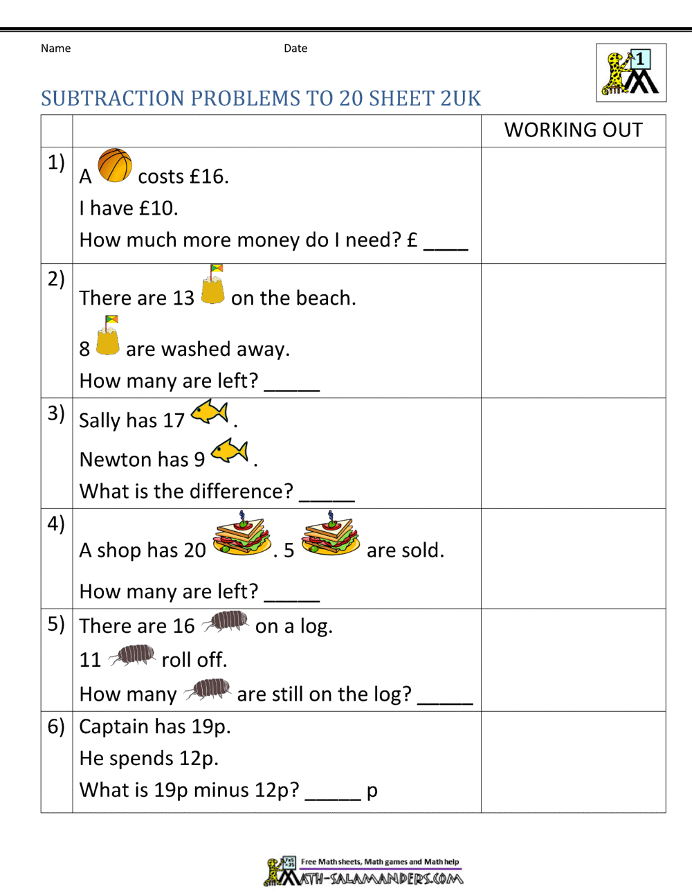 1st Grade Subtraction Word Problems