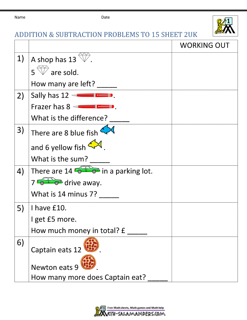 subtraction problem solving worksheet