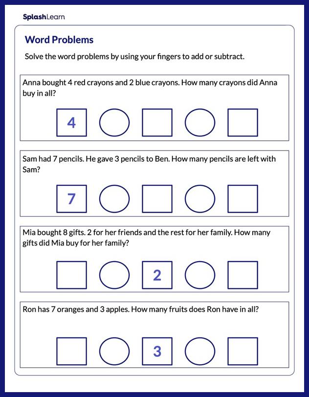 Story Problems on Addition and Subtraction - Math Worksheets ...