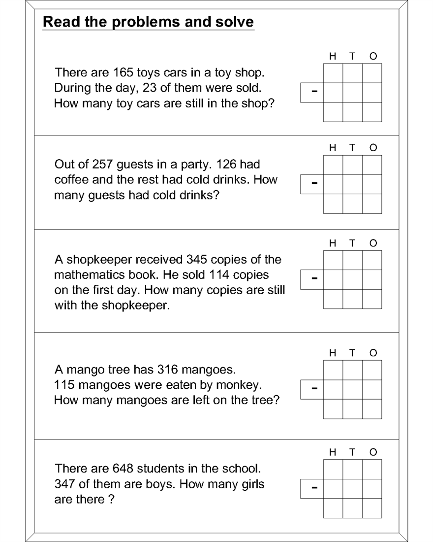 Subtraction word problem worksheets