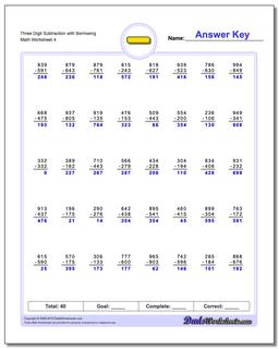 Subtraction Worksheets: Full Borrowing