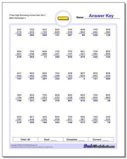 subtraction regrouping with zeros worksheet