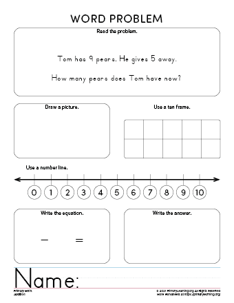 subtraction sentence worksheet for kindergarten