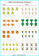 Grade 1 Subtraction with pictures within 20 math school worksheets ...