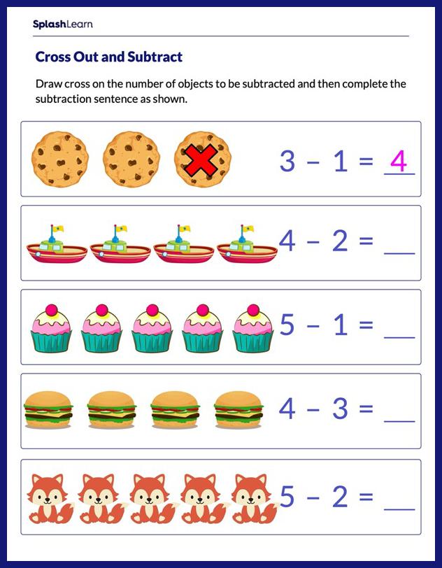 Subtract with Pictures Worksheets for Kids Online