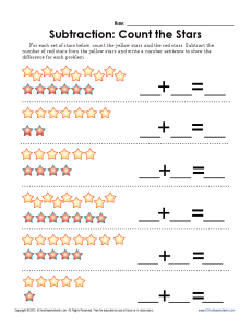 Subtract the Stars | Kindergarten, 1st Grade Math Worksheets