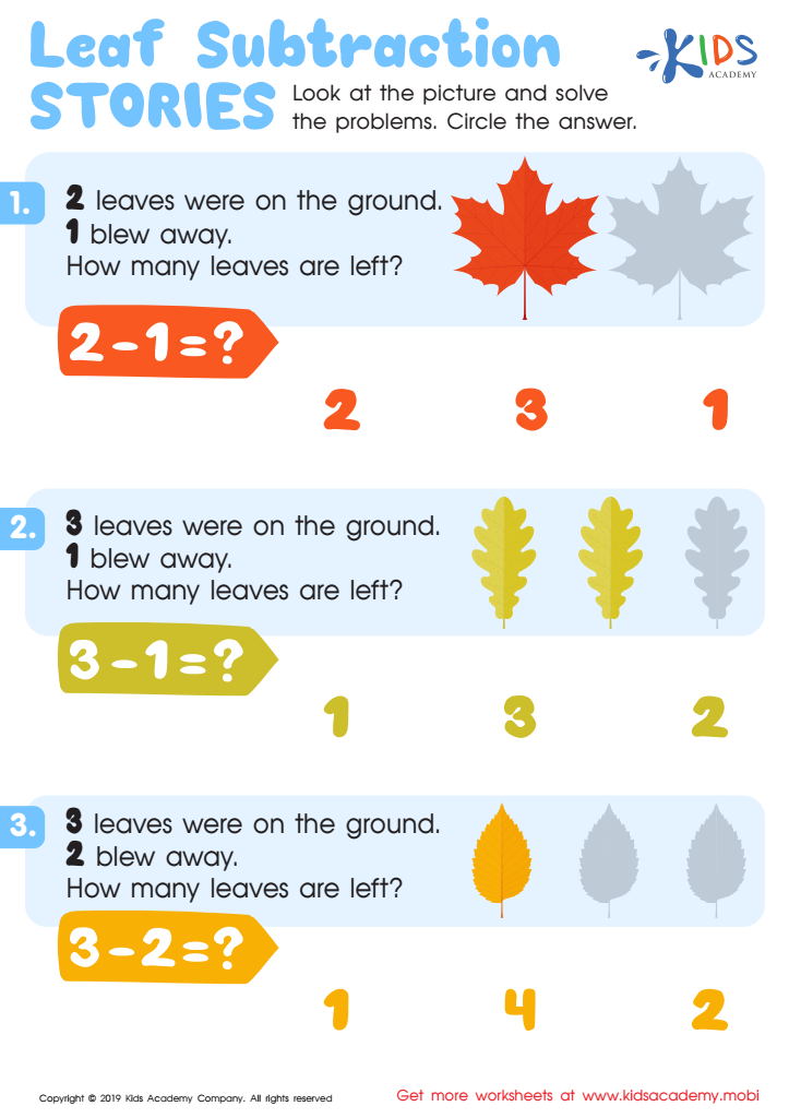 subtraction stories worksheet for