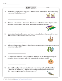 Subtraction Word Problems Worksheets
