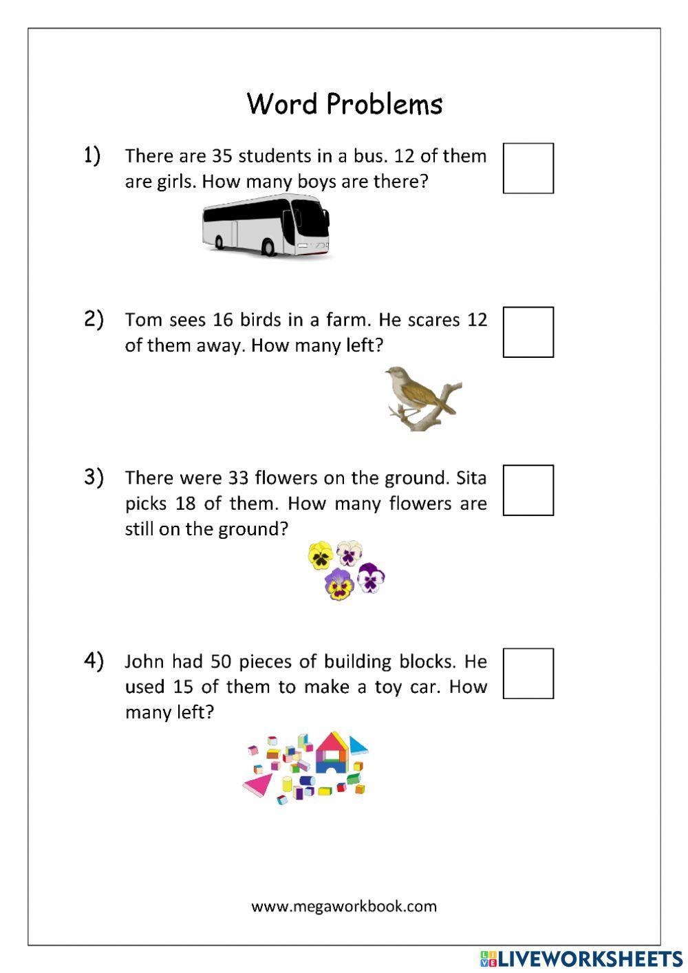 Word Problems Maths Grade 1 worksheet | Live Worksheets - Worksheets ...