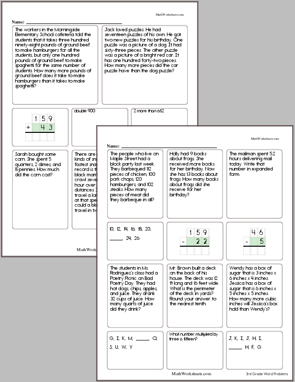 Free subtraction story problems 3rd grade worksheet, Download Free subtraction story problems