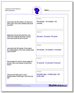 Word Problems: Subtraction Word Problems