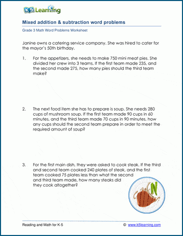 Mixed Add &  Subtract Word Problems | Worsheets library