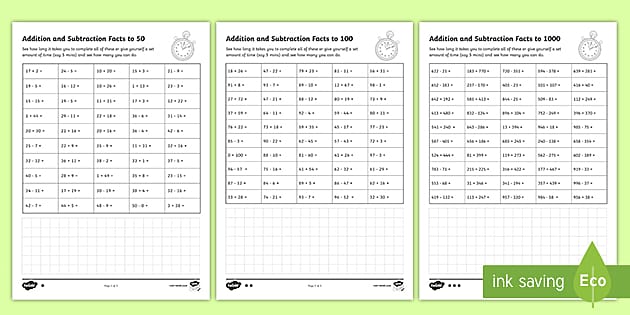 Addition and Subtraction Facts Worksheets (teacher made)