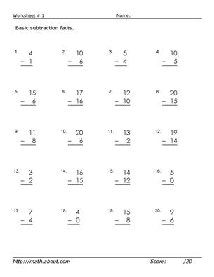 subtraction to 20 worksheet free